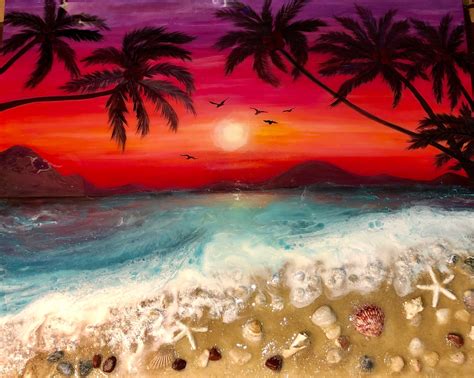 Red Sunset Ocean Beach By Bluetreedesignz On Etsy Beach Mural