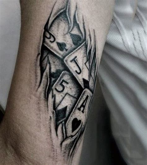 A Black And White Tattoo On The Arm Of A Man With Dices In It