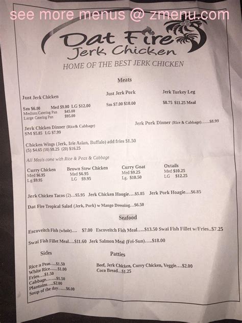 Menu At Dat Fire Jerk Chicken Restaurant Atlanta