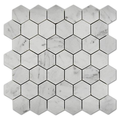 2x2 Bianco Carrara Hexagon Polished Marble Mosaic Tile