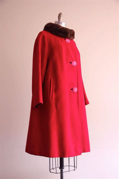 1950s Coat Vintage Red Coat Brown Fur Collar 1960s 60s Etsy