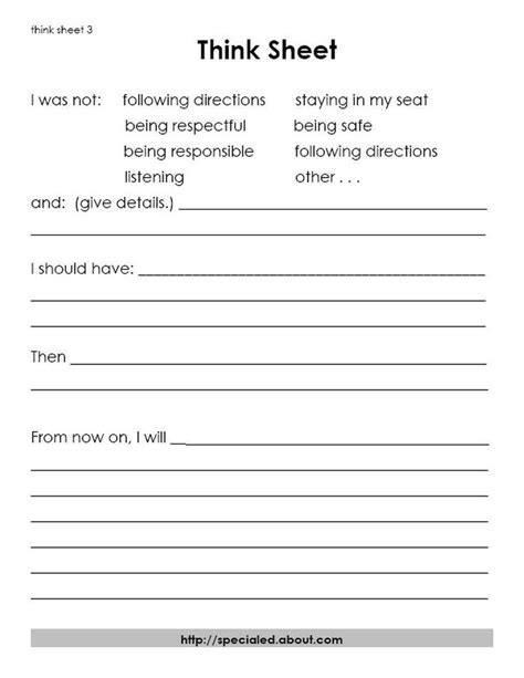 3 Think Sheets For Students Who Break The Rules Think Sheets Think
