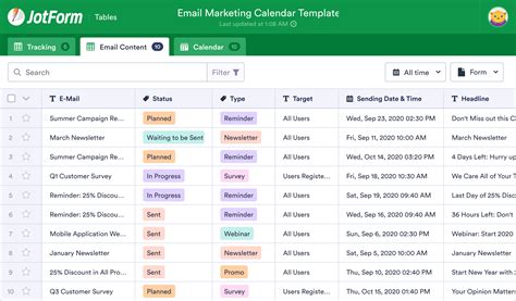 We love that our users enjoy creating with us. Email Marketing Calendar Template | JotForm Tables