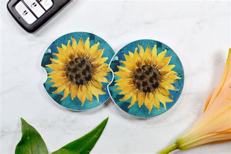 Sunflower Car Coaster Setsunflower Car Accessoriescup Holder Etsy