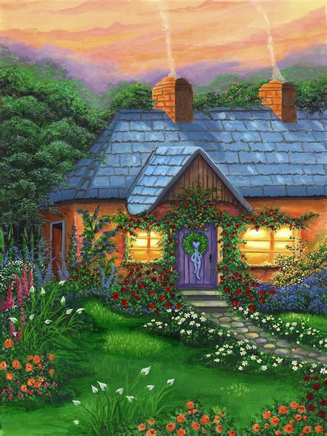 Rose Cottage Canvas Print Canvas Art By Bonnie Cook Rose Acrylics