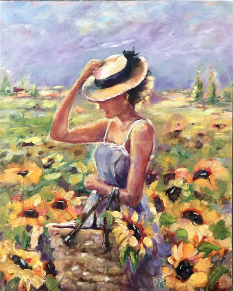 Woman In Field Of Flowers Painting Picking Flowers In The Field