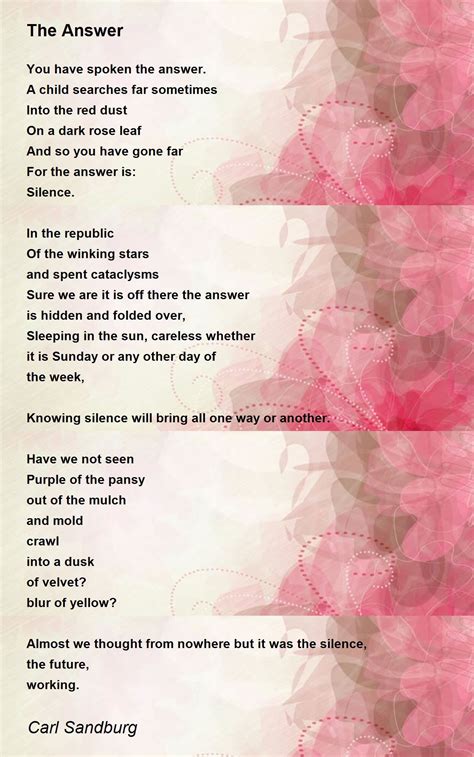 The Answer Poem By Carl Sandburg Poem Hunter