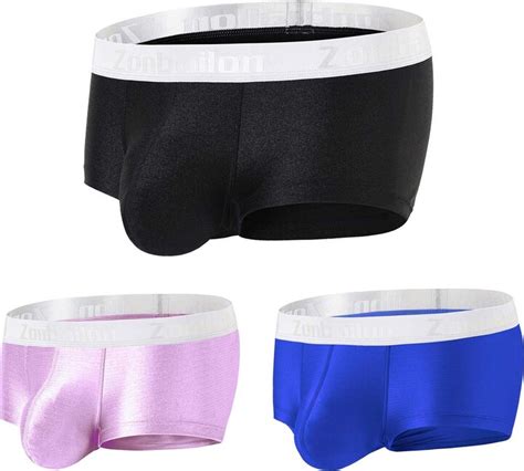 Zonbailon Sexy Mens Bulge Enhancing Underwear Ice Silk Big Pouch Boxer Briefs For Men Pack M L