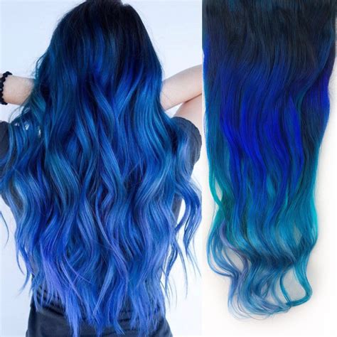 I don't want really 'turquoise'; Ombre Teal Blue Tip Dyed Hair Extension Teal Hair 22 | Etsy