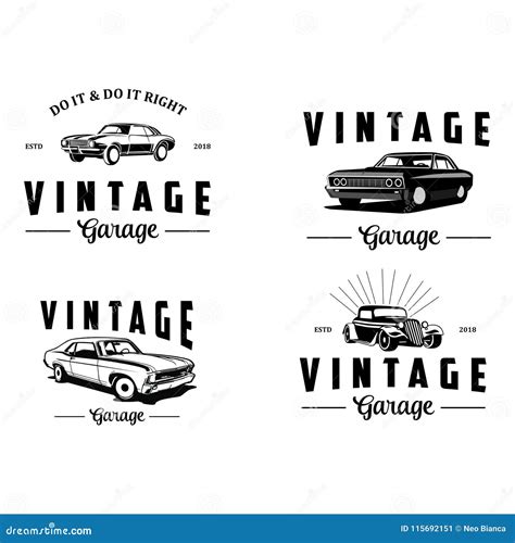 Flat Vintage Classic Car Logo Set Vector Stock Vector Illustration Of