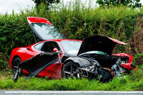 Ferrari Wrecked After Smashing Into Wall Near Shrewsbury With