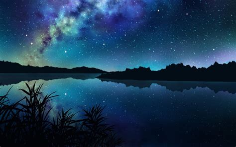 1440x900 Amazing Starry Night Over Mountains And River 1440x900