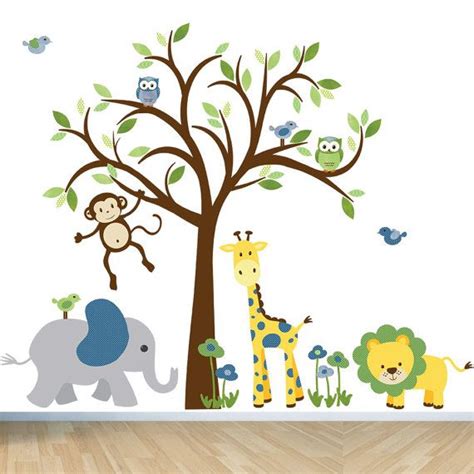 Giraffe Decal Nursery Wall Decals Boy Monkey Wall Decals Jungle Wall