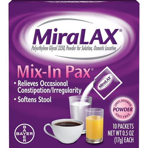 Miralax Mix-In Pax Laxative Powder 17gm Packets 10 ct — Mountainside