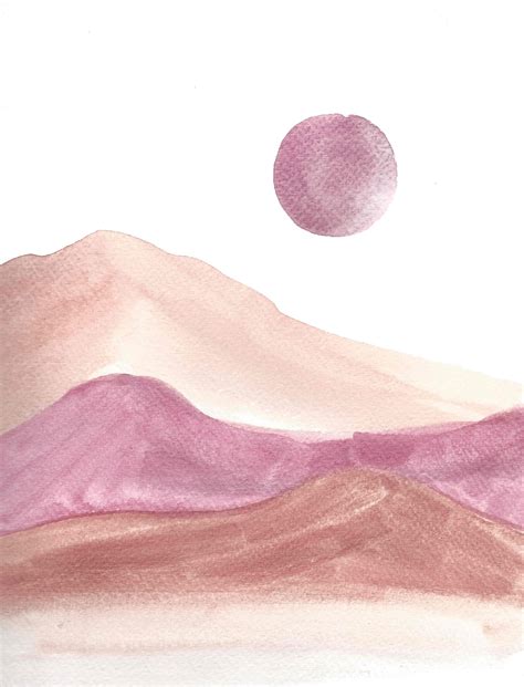 Watercolor Desert Full Moon Painting Decor Original Art Etsy Uk