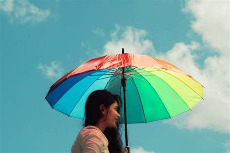Portrait Of A Beautiful Girl With Rainbow Umbrella Pixahive