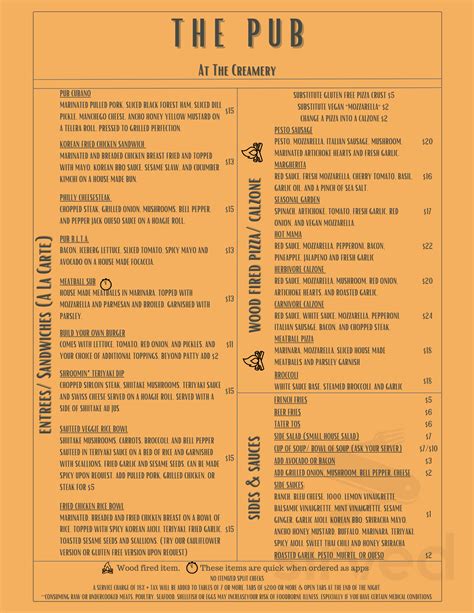 The Pub at The Creamery menu in Arcata, California, USA