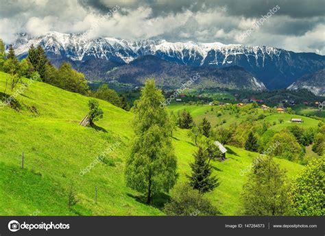 Summer Landscape With Snowy Mountains Near Brasov Transylvania