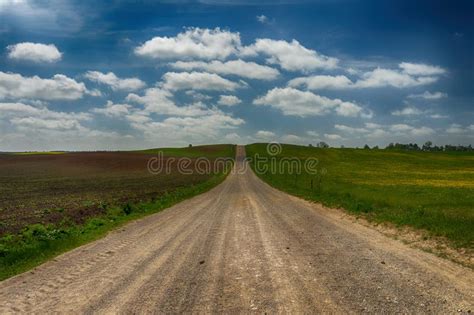 Gravel Country Road Through Farm Fields Stock Image Image Of Blue