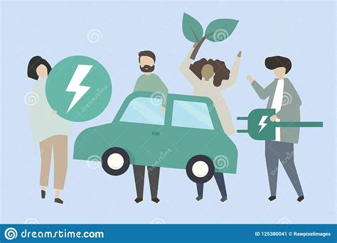 People With An Eco Car Illustration Stock Vector - Illustration of ...