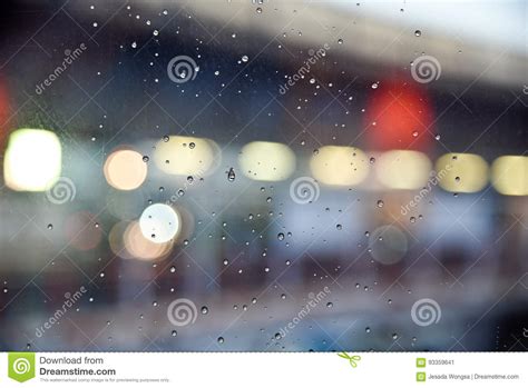 Abstract Bokeh Light With Rain Glass Background Stock Image Image Of