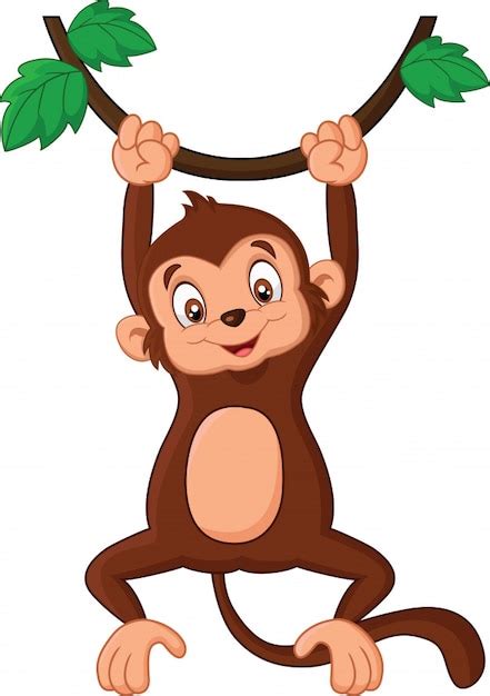 Cartoon Monkey Hanging In Tree Vector Premium Download