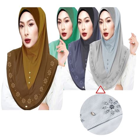 jsv tudung segera fully instant shawl two layer full cover inner muslim head wear slip on shawl