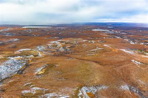The View From The Helicopter To The Autumn Northern Tundra With The
