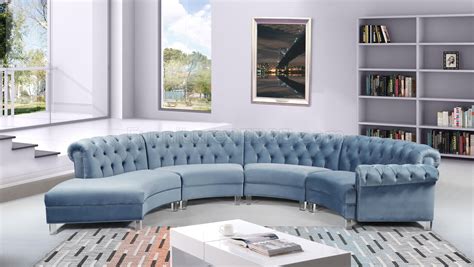 Anabella Sectional Sofa 697 Sky Blue Velvet Fabric By Meridian