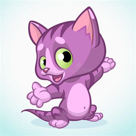 Little Violet Cute Kitten Pointing His Hand Purple