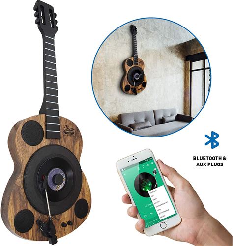 Guitars Shaped Vertical Bluetooth Turntable 3 Speed Record Player