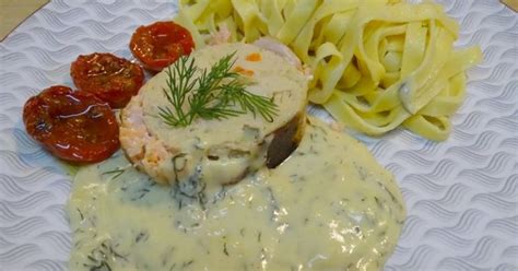 Rôti de saumon aux Saint Jacques sauce crémeuse moutarde miel aneth