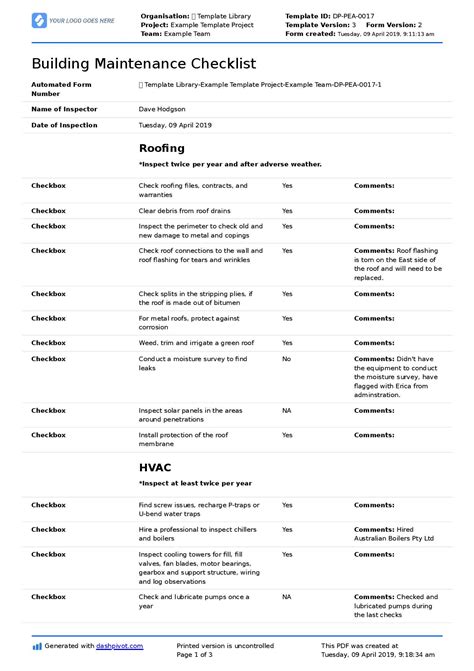 Free Building Maintenance Checklist Better Than Pdf Excel Word