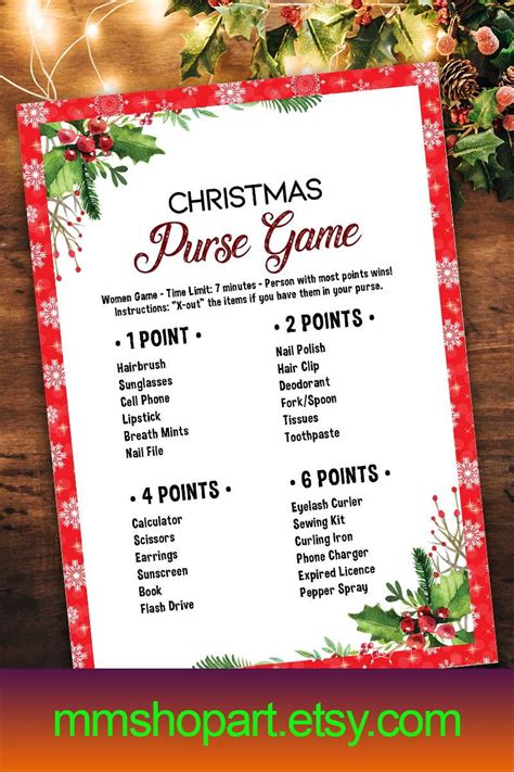 Christmas Purse Gamewhats In Your Purse Gameholiday Etsy Printable