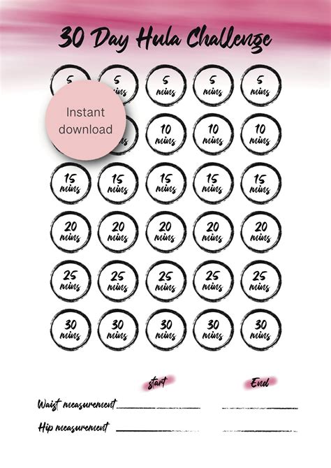 30 Day Hula Hoop Challenge Instant Download Printable Sheet Etsyde