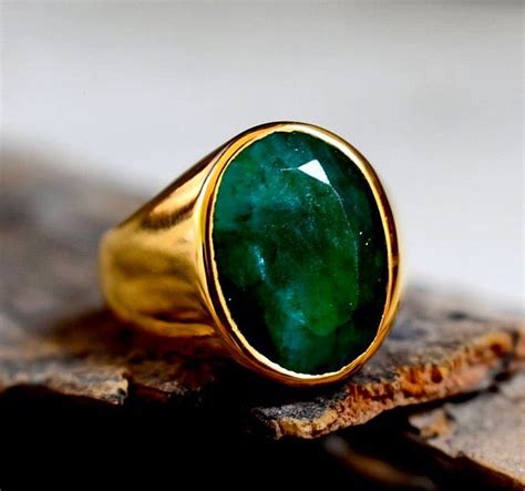 Natural Emerald Ring K Gold Fill Signet Ring Emerald Ring Mens