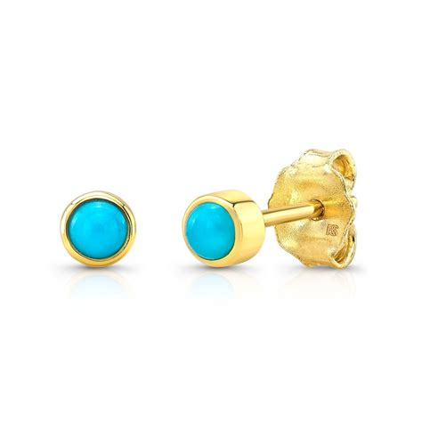 K Yellow Gold Bezel Set Turquoise Stud Earrings