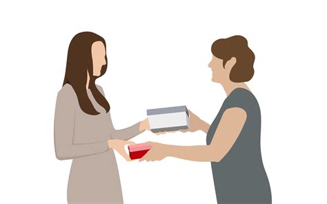Two Girls Exchanging Ts Christmas Vector Illustration Creative