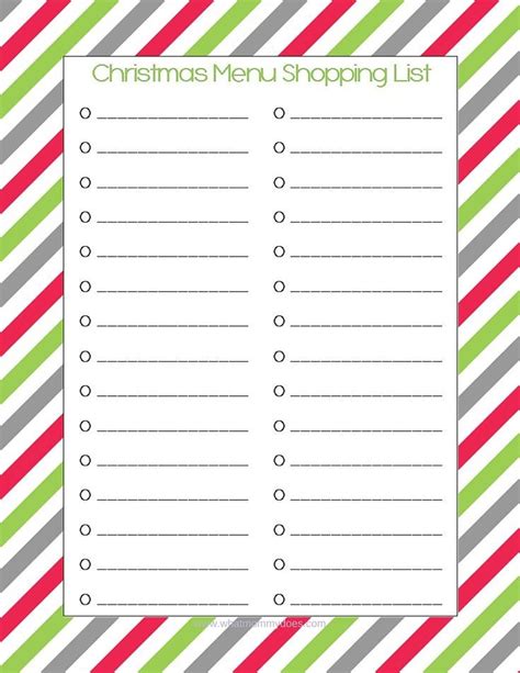 The Christmas Shopping List Is Shown With Red Green And Gray Stripes On It S Side