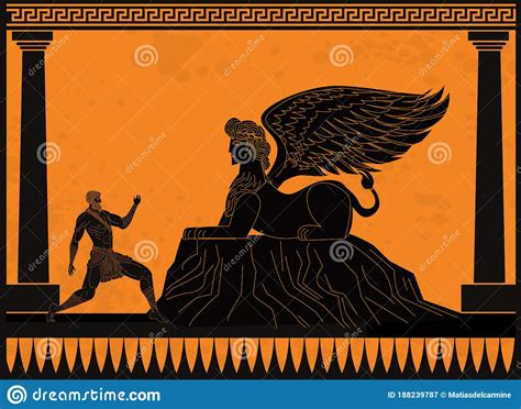 Oedipus And The Sphinx Riddle Greek Mythology Tale Royalty Free Cartoon