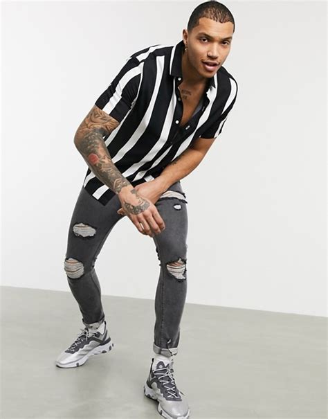 Black And White Vertical Striped Shirt For Men Bofrike