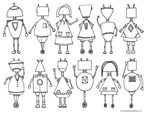 Robots coloring with many pictures which can be drawn, painted or doodle their own robots and monsters. Printable Robot Coloring Page - Dabbles & Babbles
