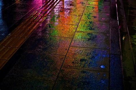 Night Street Wet Rain Rainbow Bokeh Wallpaper 2048x1365 132742