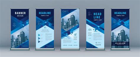 Abstract Blue Triangle Geometric Standee Banner Template Design