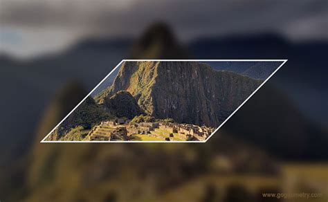 Parallelogram classification ( real world ) | geometry. Parallelogram on blurred background of Machu Picchu. Elearning