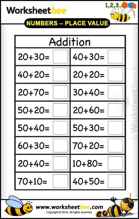 Addition Printable Worksheet For Kids Basic Maths Addition10s