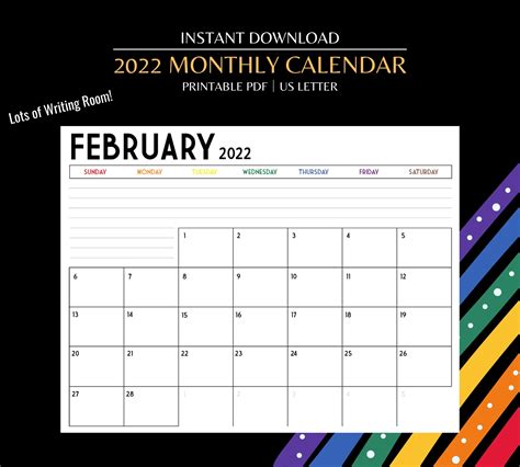 Blank Printable Calendar 2022 Pdf 2022 Lined Monthly Calendars 85x11 Landscape Jan Dec Etsy