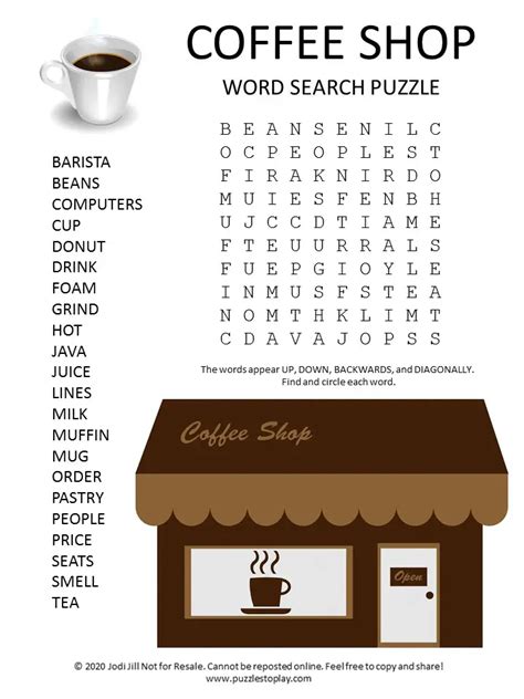 Coffee Shop Word Search Puzzle Puzzles To Play Gambaran