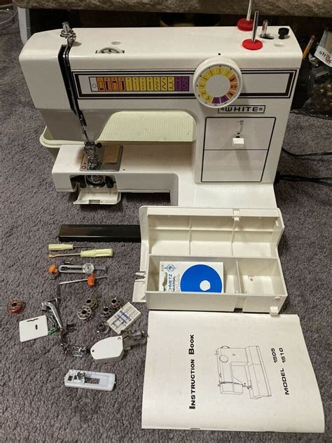 Vintage White Sewing Machine Deluxe Model 1505 With Manual Attachments