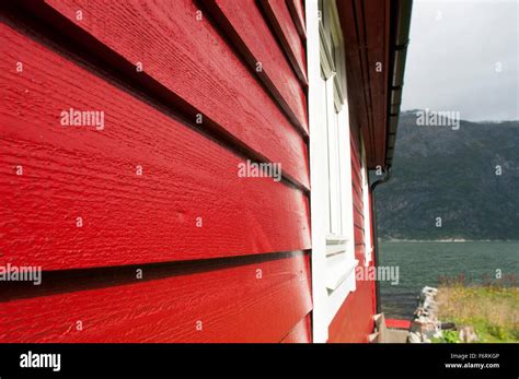 Red House Norway Geiranger Fjord Stock Photo Alamy